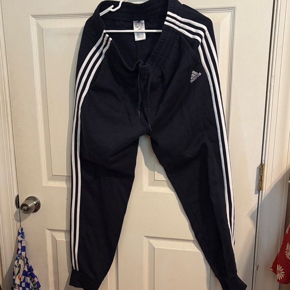 Adidas Slim Dark Blue Joggers with White Stripes